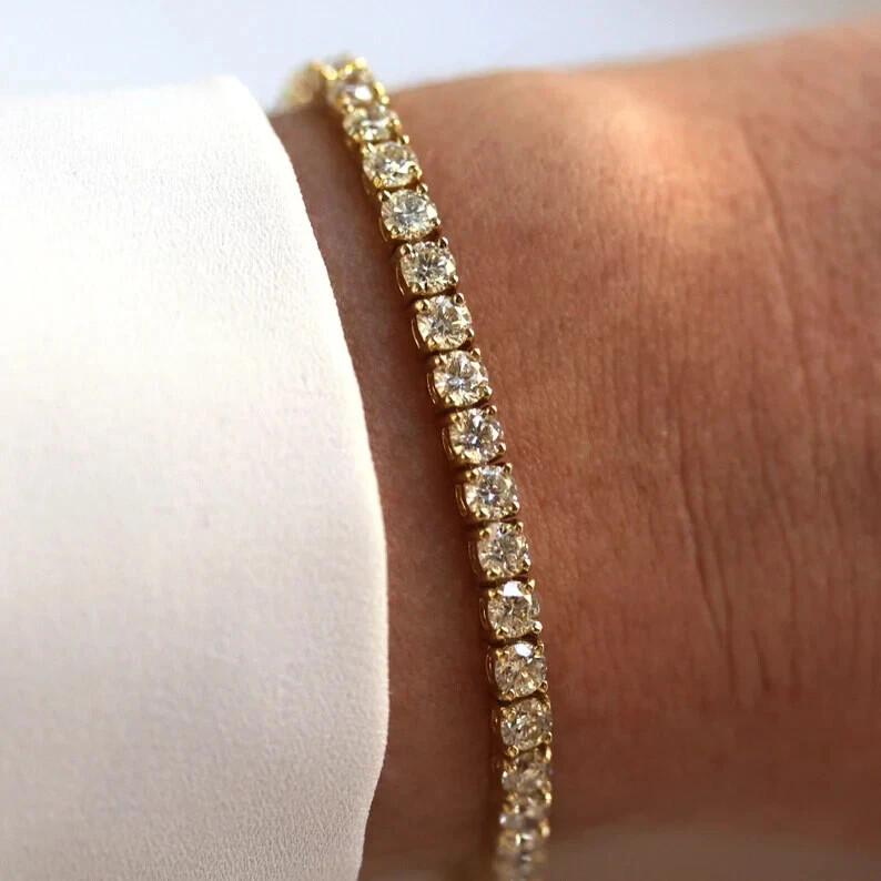 9.0Ct Round Cut Lab Created Diamond 14K Yellow Gold Finish 7.5IN Tennis Bracelet