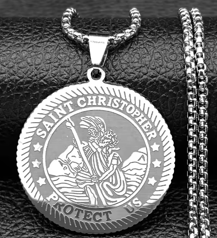 Stainless Steel St Christopher Laser Engraved Pendant with 60cm(23.7) chain