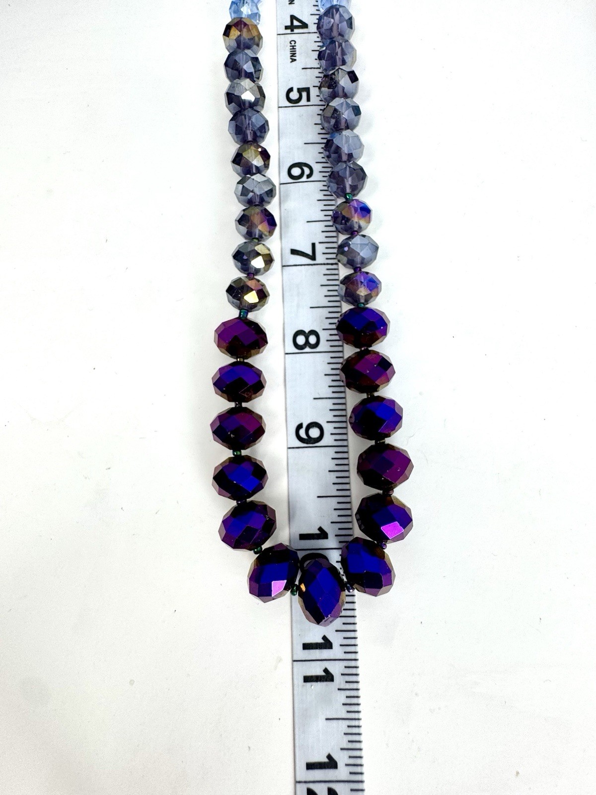 Iridescent Ombre Purple-Blue Crystal Bead Necklace 21”