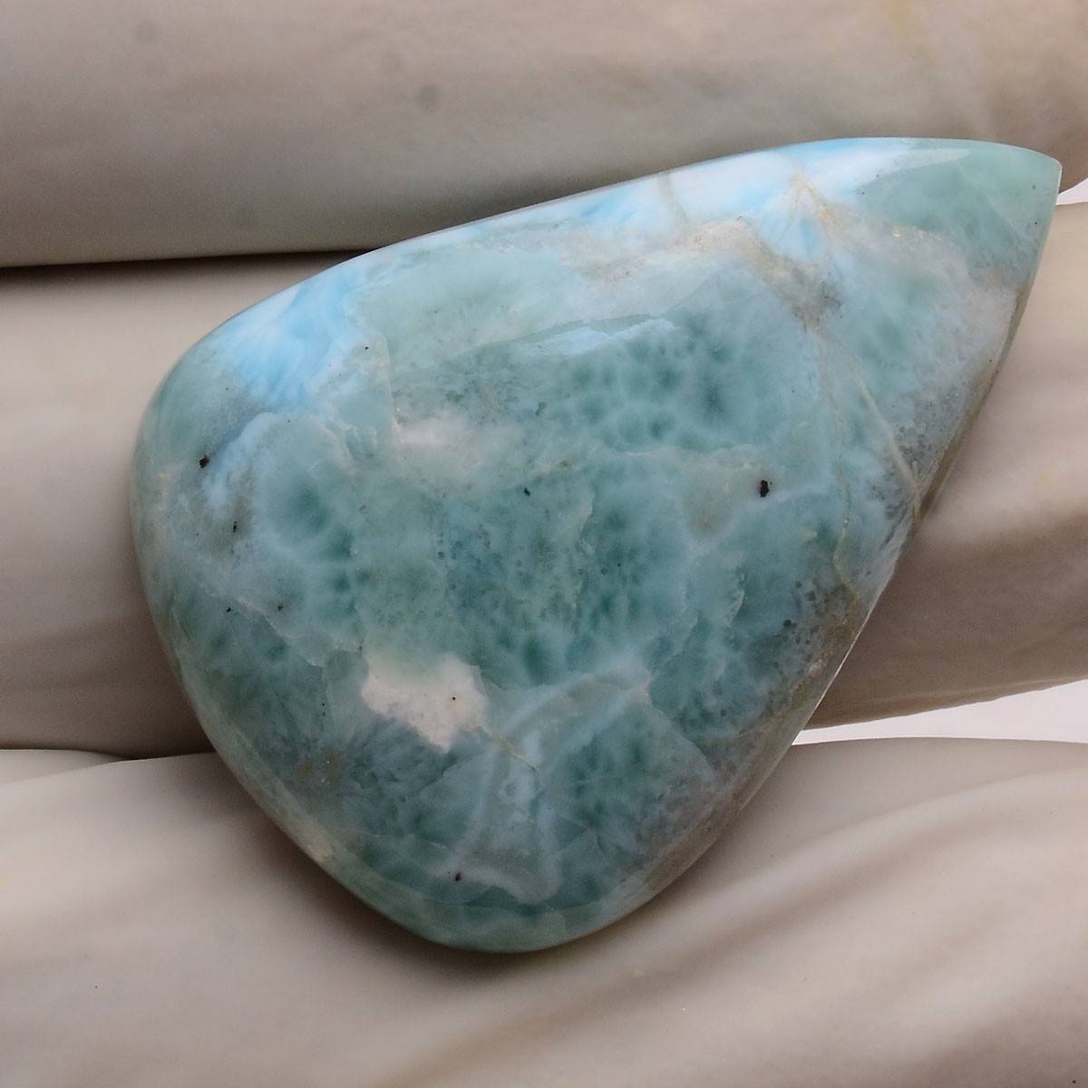50.00 Cts Natural Larimar Huge Pear Cabochon Untreated 36mmx25mm Loose Gemstone