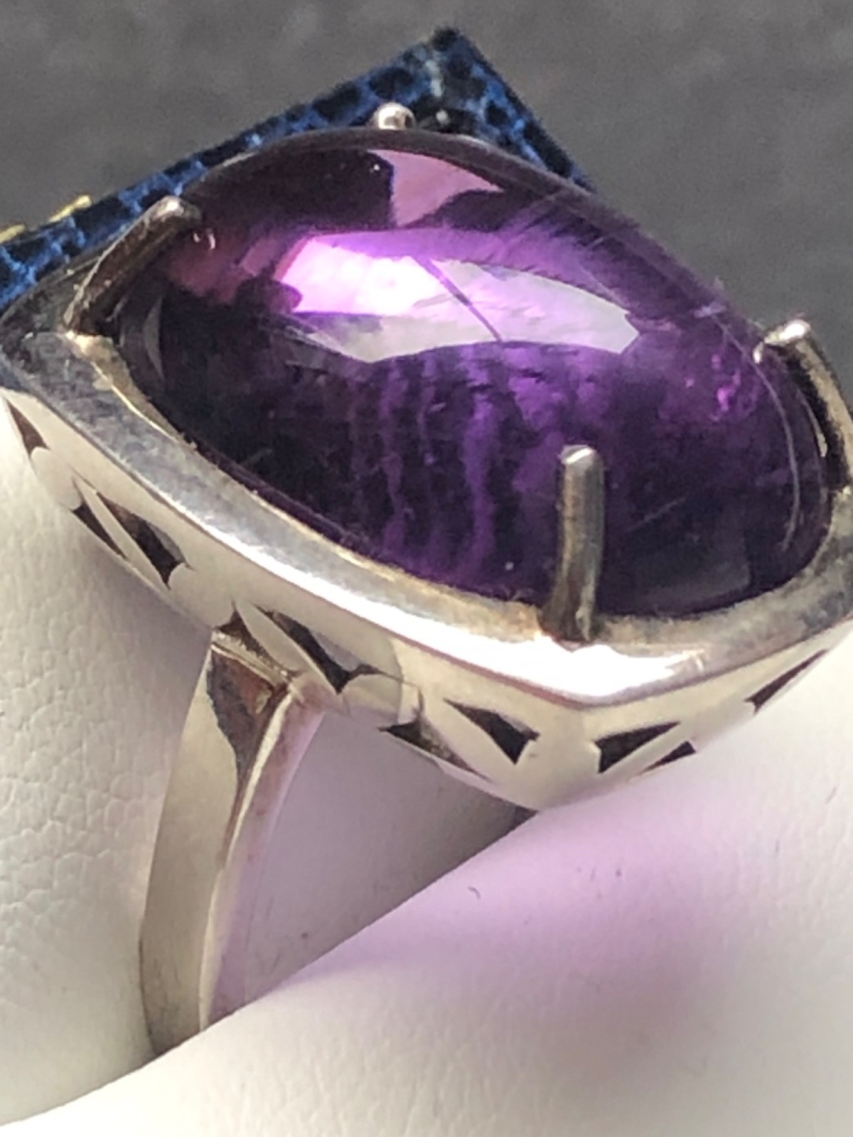 Designer Sterling Cabochon Amethyst Ring & Pendant w/Sterling 44 gram Chain