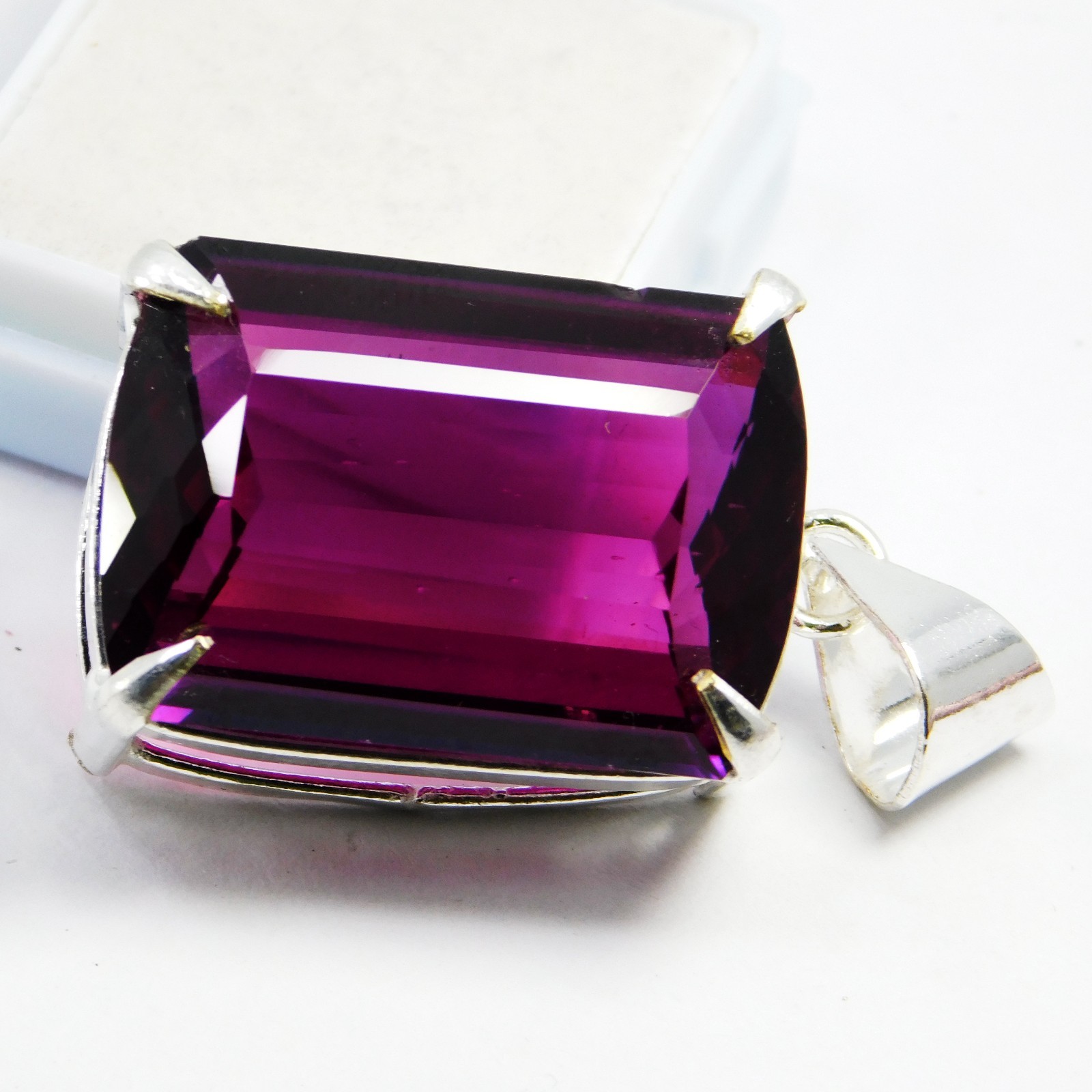 Natural Rubellite Tourmaline Pendant 72.70 Ct Baguette Cut 925 Silver Gemstone