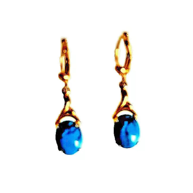 333 gold top fashionable women’s earrings earring drop real turquoise 9×7.5mm