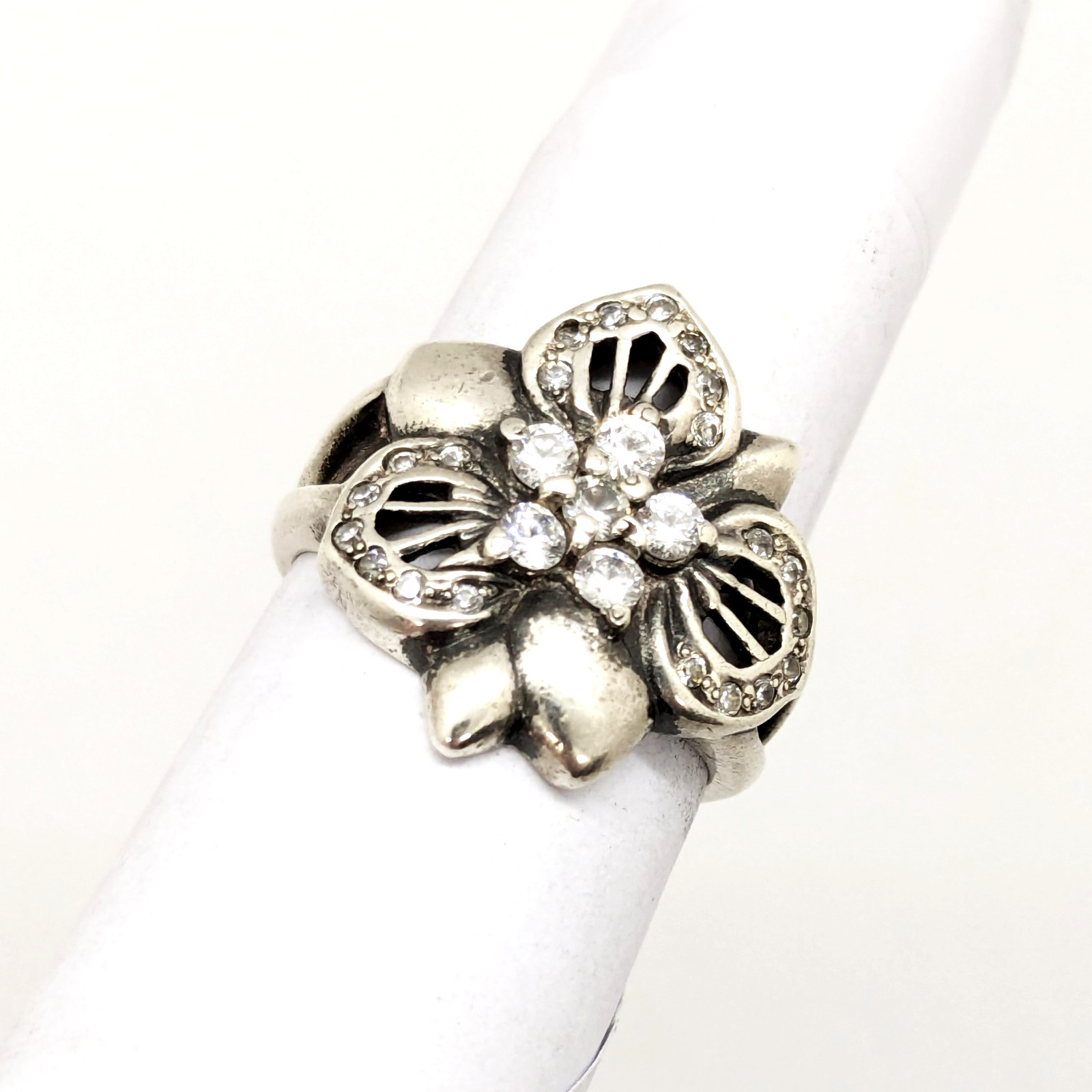 Vintage Luxury RING Silver 925 FLOWER with Bright Stones-size: 8US (17.7mm)| #14