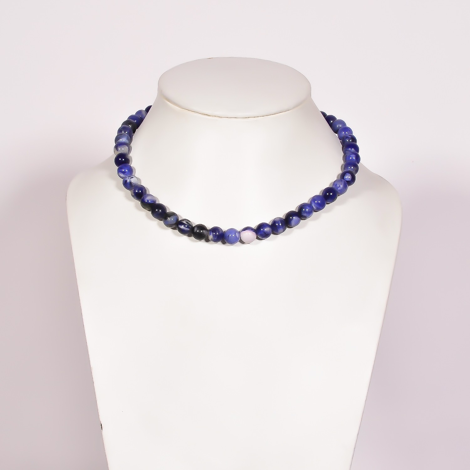 Natural Sodalite Gemstone Round 8 mm Smooth Beads 15.5″ Stretchable Necklace