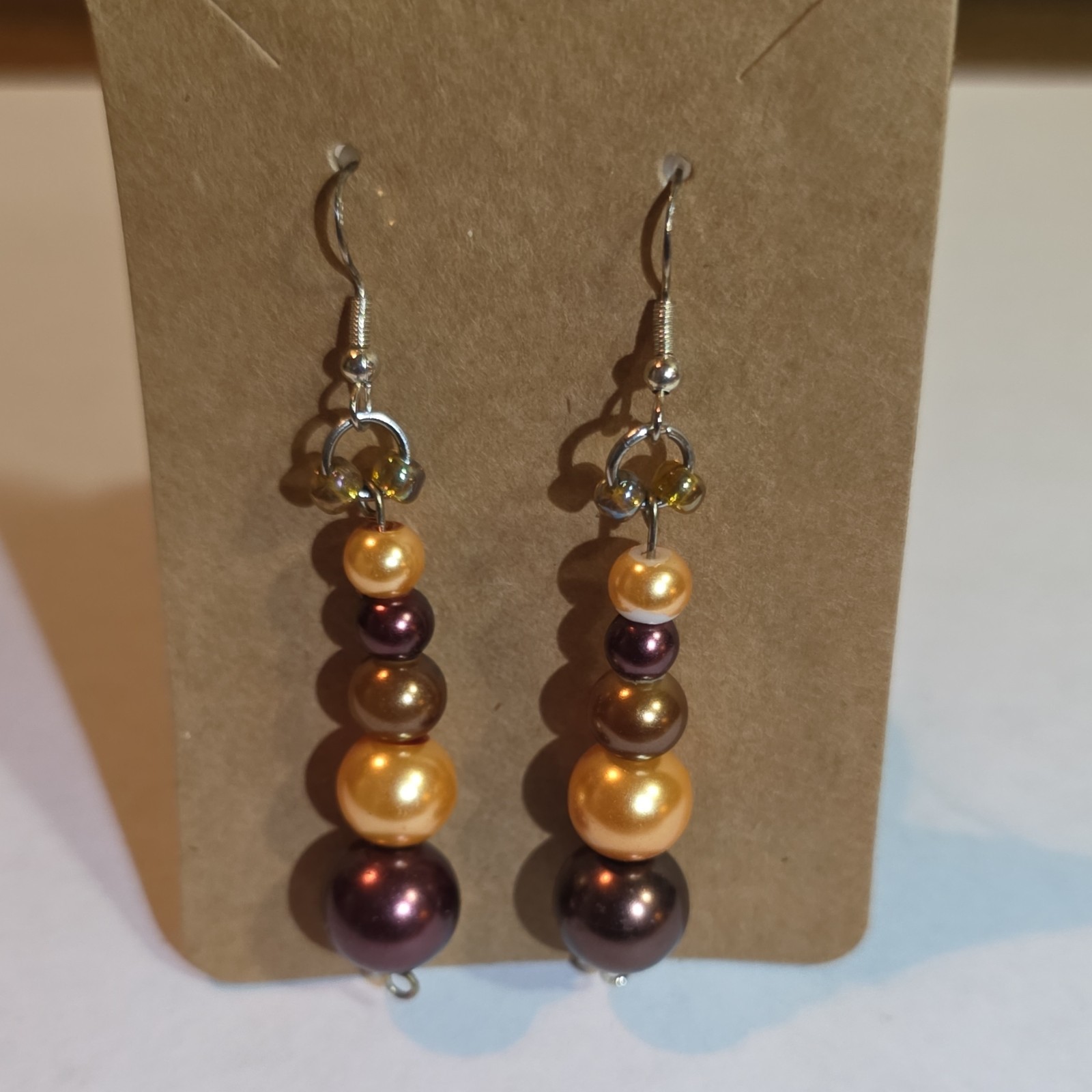 Silver Metal Multicolor Round Pearl Beaded Dangle Drop Hook Earrings – Handmade