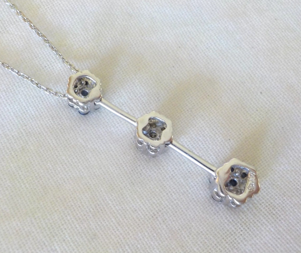14K White Gold Bar Blue Sapphire Diamond Necklace – 4.0 gms, 18 in, 0.40 ctw