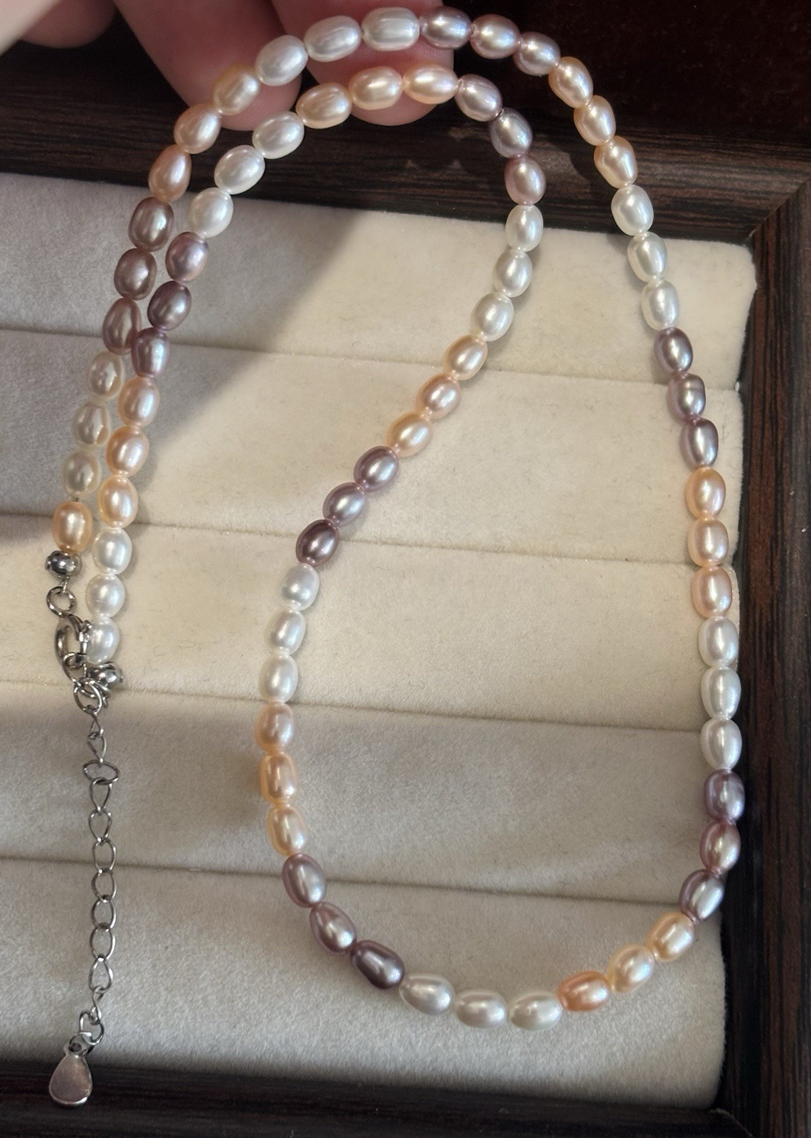 Multicolour Cultured Freshwater Rice Pearl Necklace | Cream Peach Lavender | #6