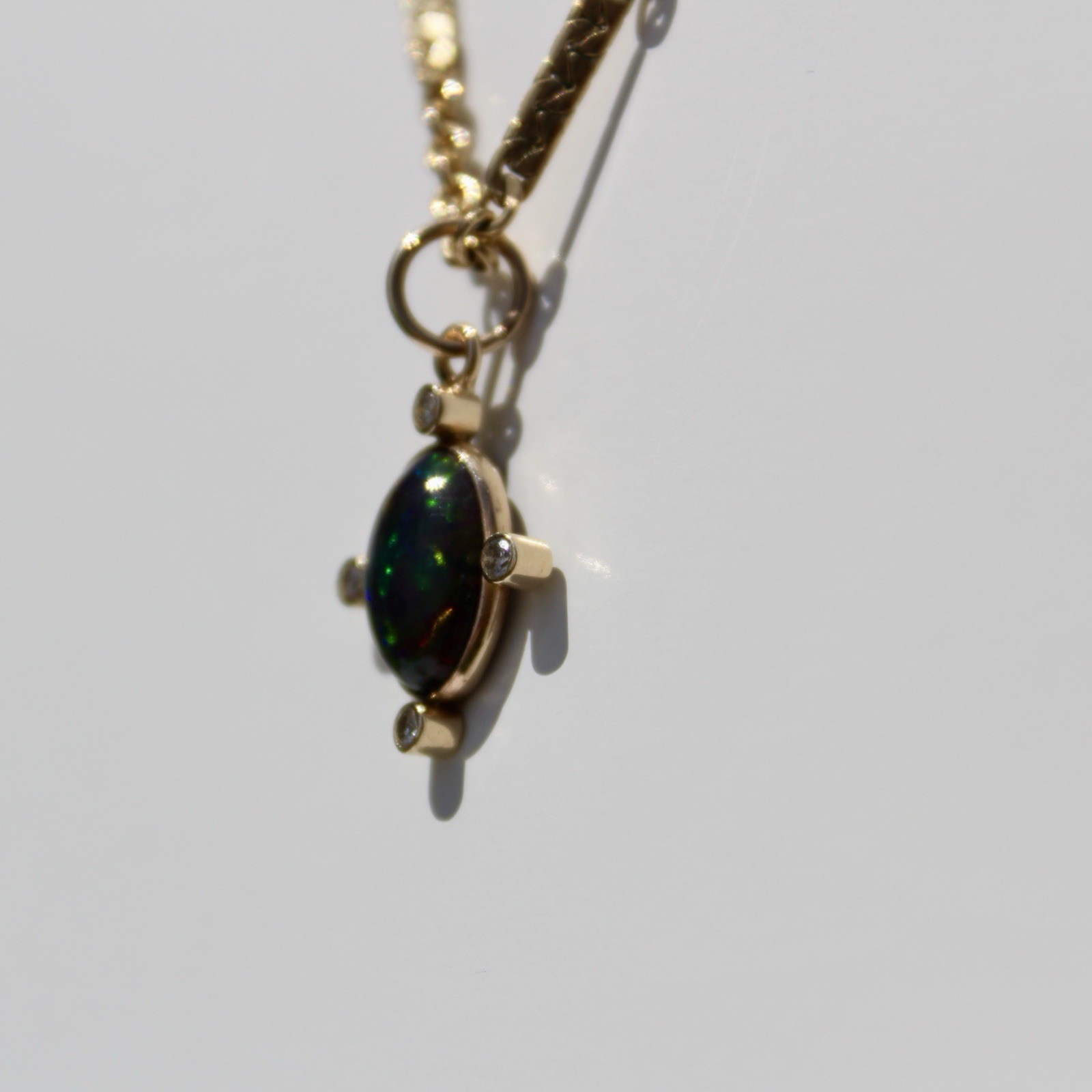 Black Opal Cabochon & Diamond Pendant, 2.12 Carats 14K Gold
