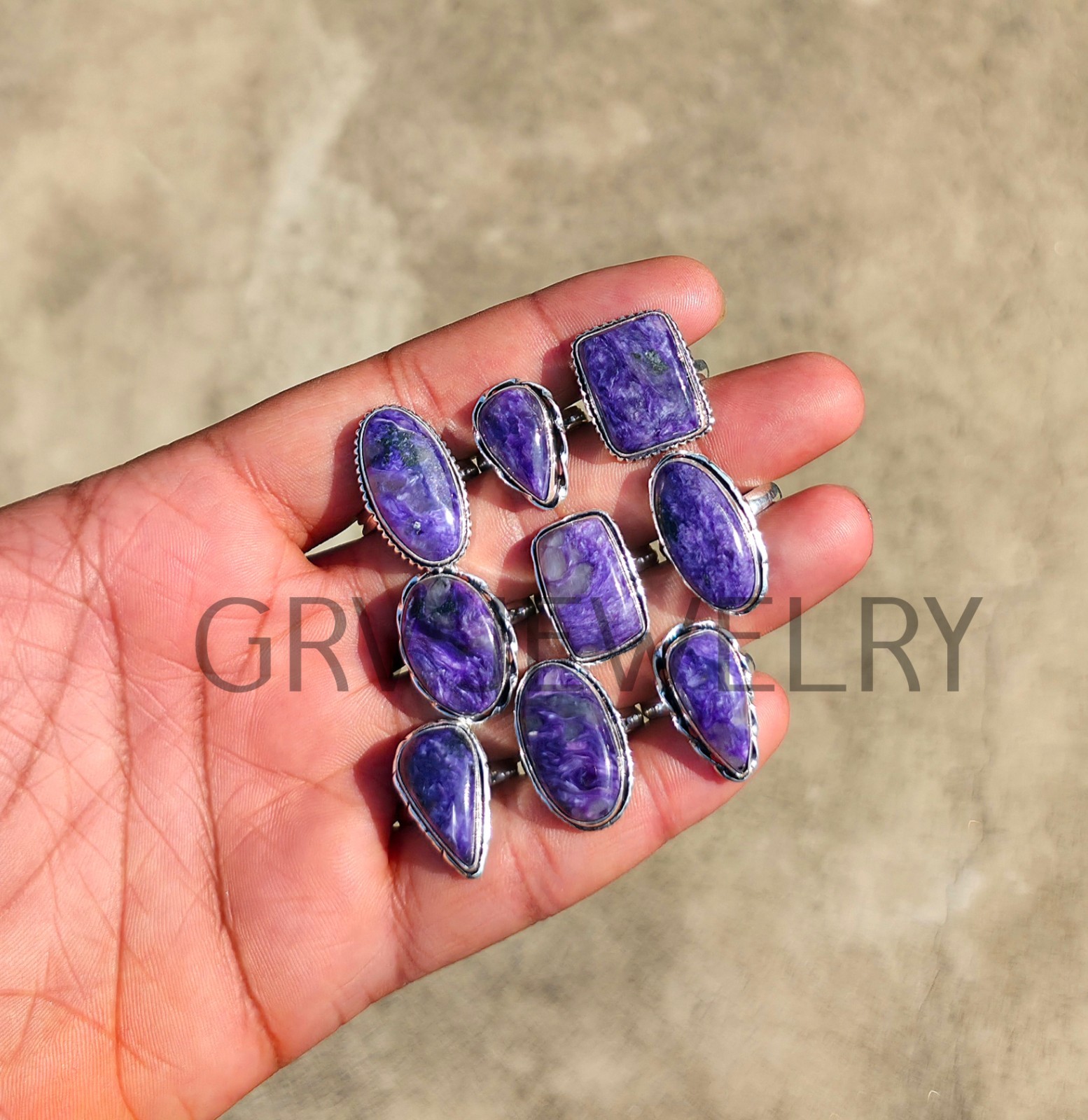 1-500 Pcs Natural Charoite In Wholesale Rings Lot Bulk: Silver Plated Whr-96