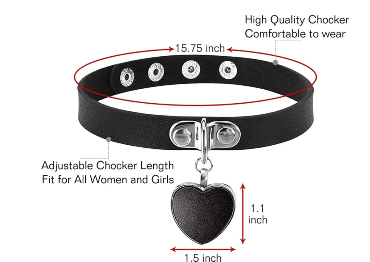 Goth Choker Collar Necklace Ring Leather Heart Pendant Gothic Cosplay Women Girl