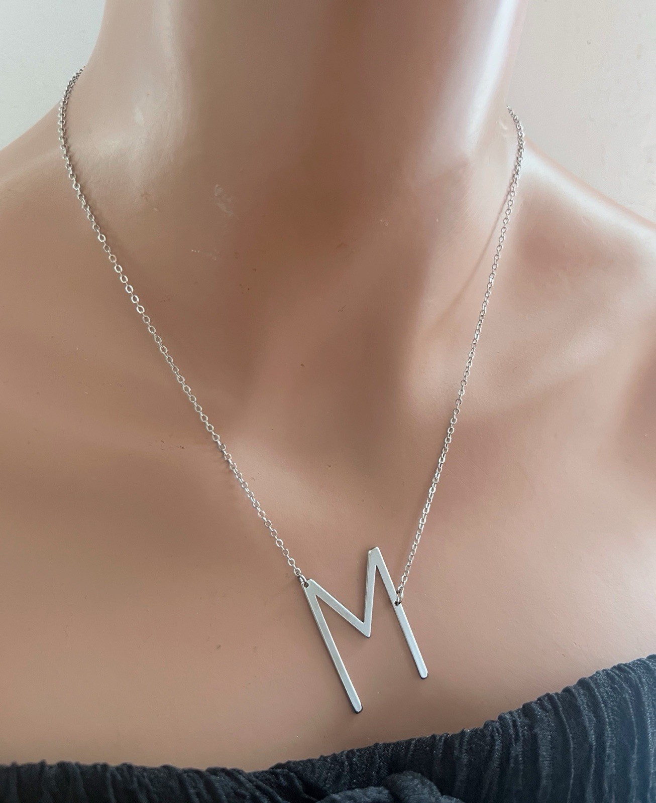 Silver Initial Necklace Large Letter Necklace Big Monogram Necklace Personalized
