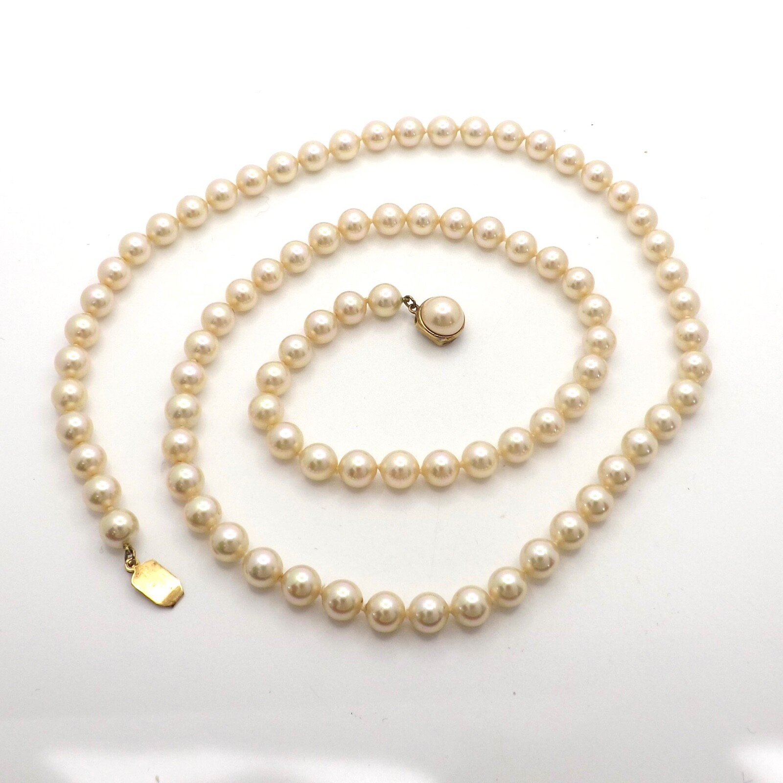 Majorica Pearl Necklace 8mm 30in Sterling Silver Gold Clasp Original Box Spain