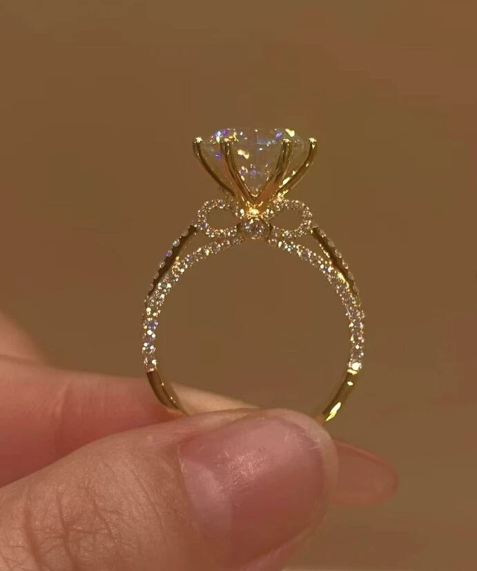 4Ct Round Cut White Moissanite Solitaire Engagement Ring 14K Yellow Gold Plated