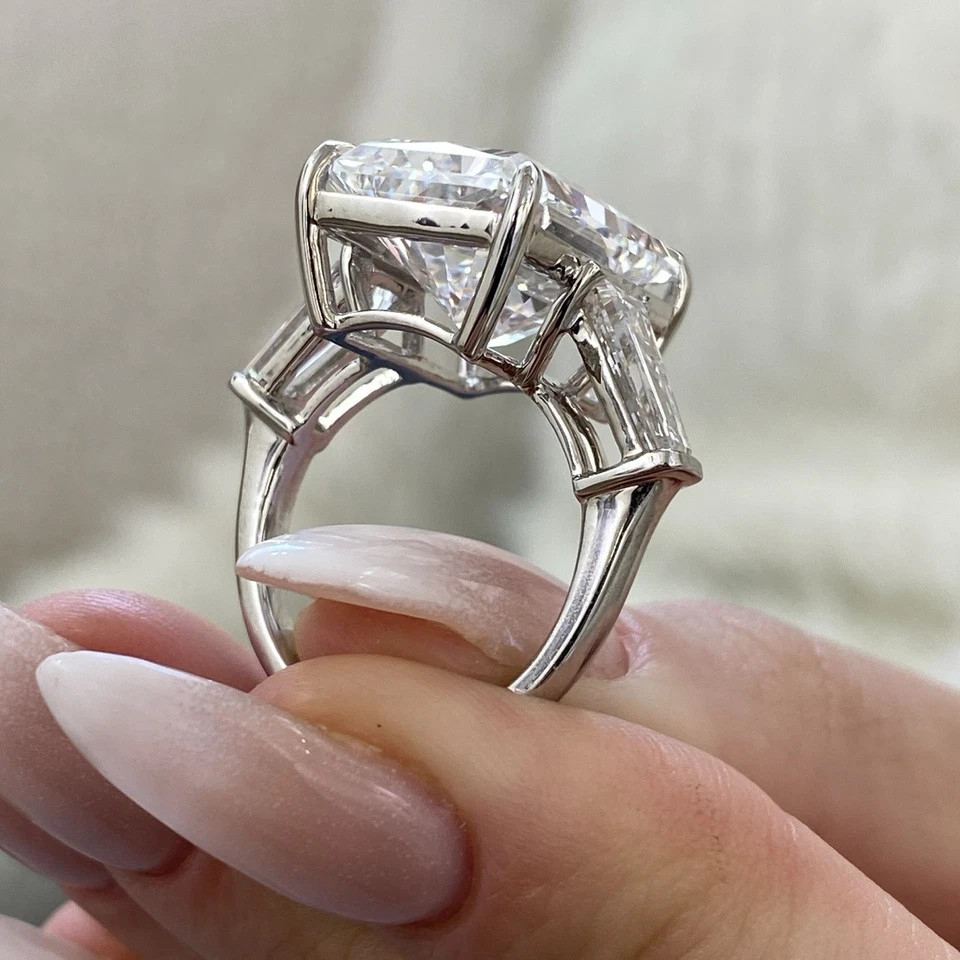 14k White Gold Lab Grown Diamond Ring Radiant Cut IGI Certified 13.9 Ct VS E F