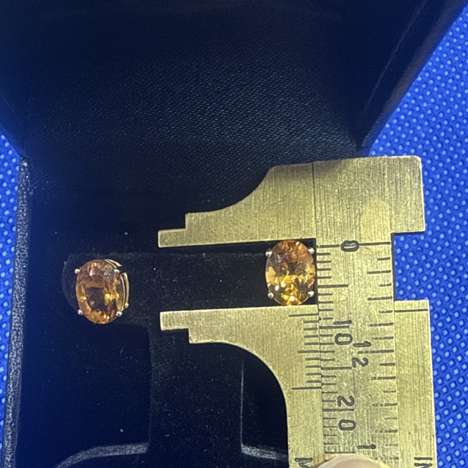 14k Yellow Gold Oval Citrine with diamond Stud Earrings Butterfly push back