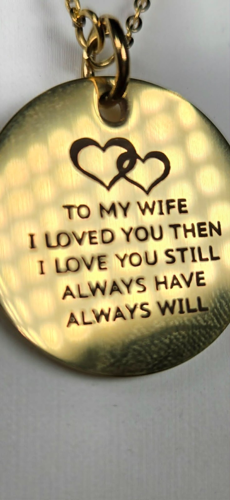 To My Wife Gold-tone Necklace Pendant Engraved Anniversary Gift Box Included