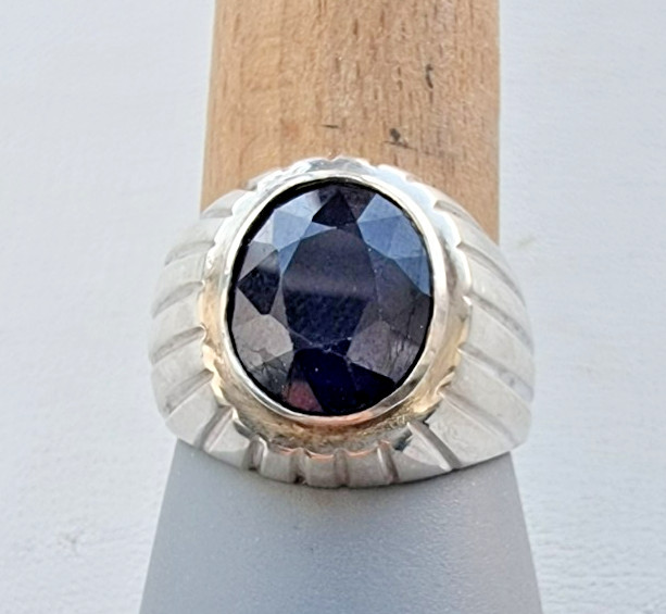 NATURAL 14×12 mm. BLUE SAPPHIRE MEN’S HEAVY 925 STERLING SILVER RING SZ 13.25