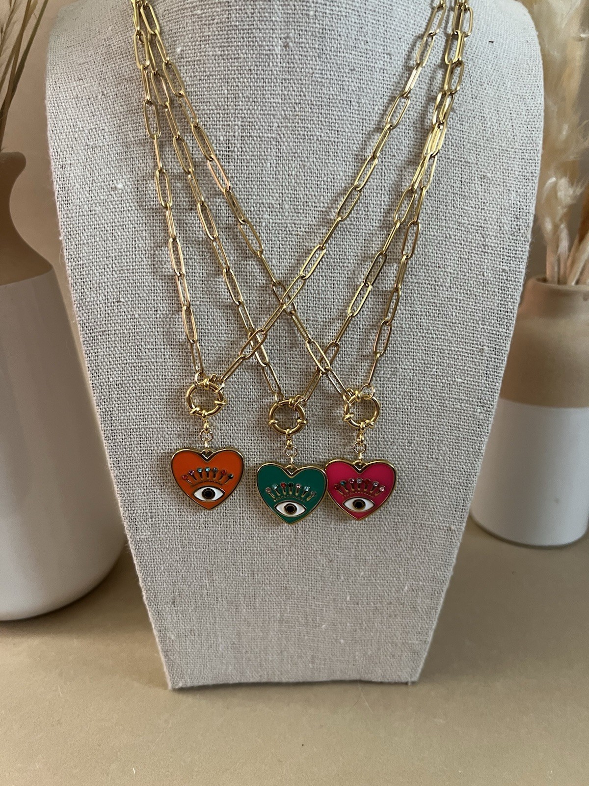 Heart Evil Eye Statement Chain Necklace – Elegant Protection Necklace