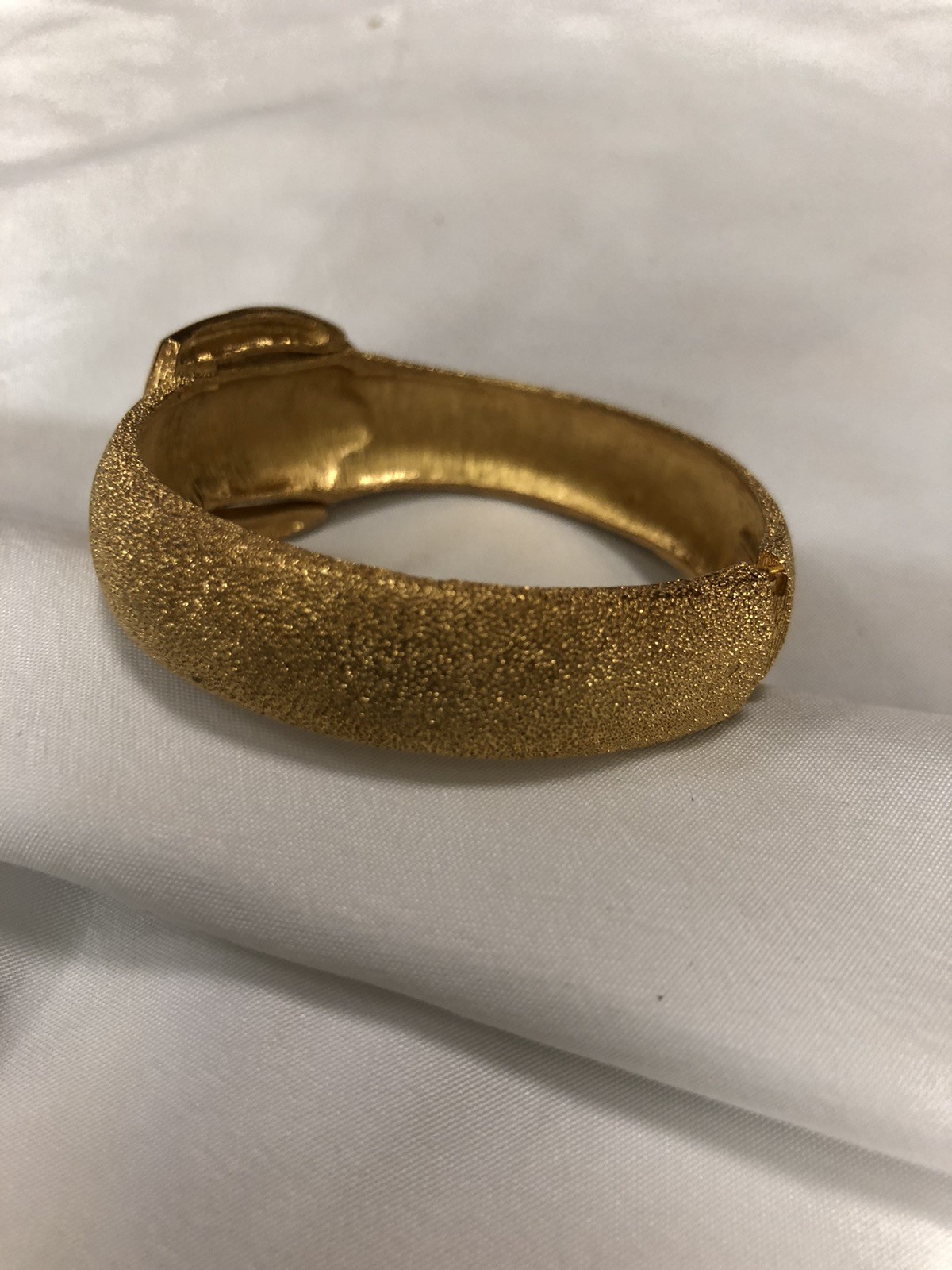 Signed Trifari Belt Clamper Bracelet Vintage Jewelry Lame’ Luminous Gold Color