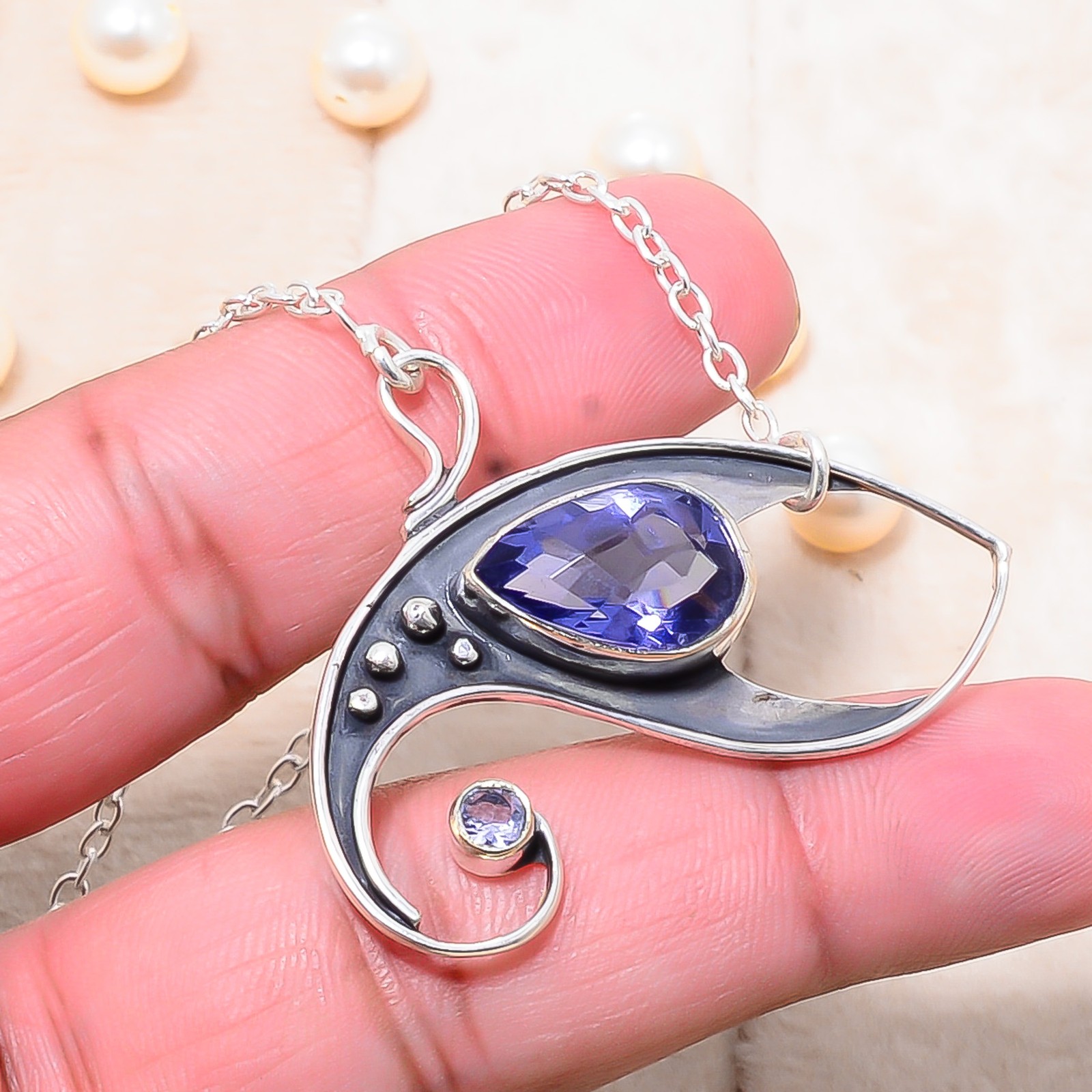 Iolite Gemstone 925 Sterling Silver Chain Pendant 19-23″ Cp10308110014