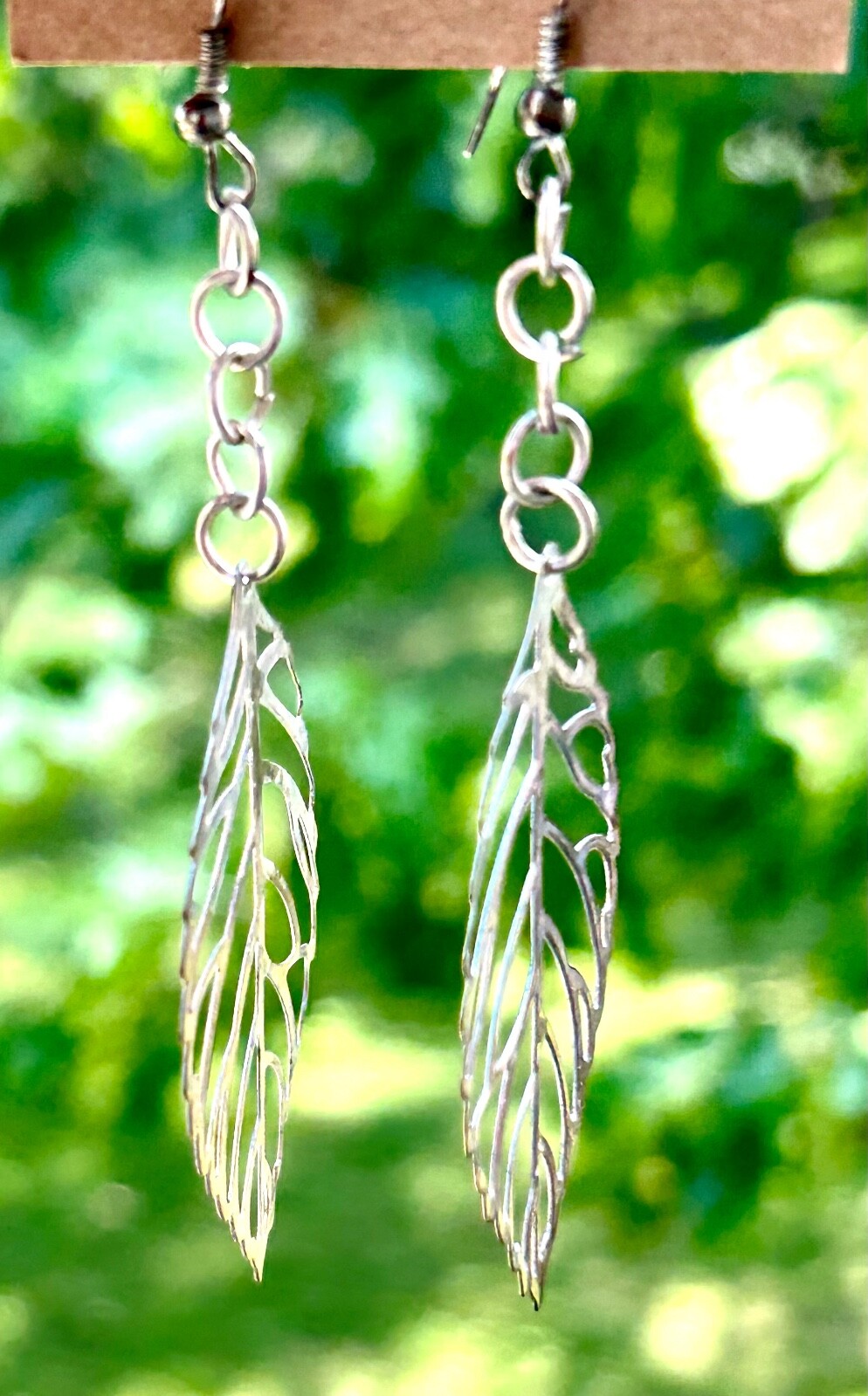 Leaf Earrings Filigree Hand Made Silver-tone Dangly