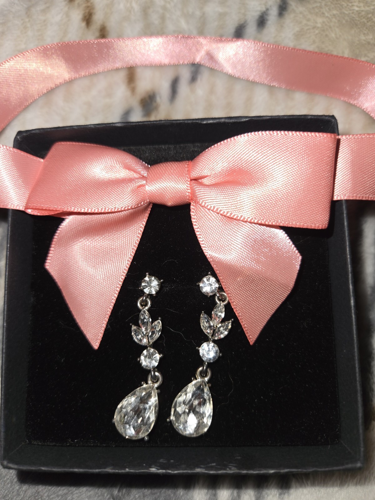 Silver Tone Clear Teardrop Crystal Dangle/Drop Earrings, Butterfly Closure