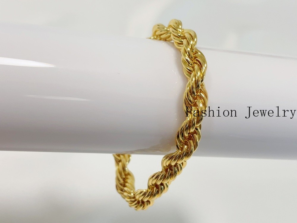 14K Yellow Gold 10.5mm Diamond Cut Rope Chain Link Bracelet Men Women 7.5″