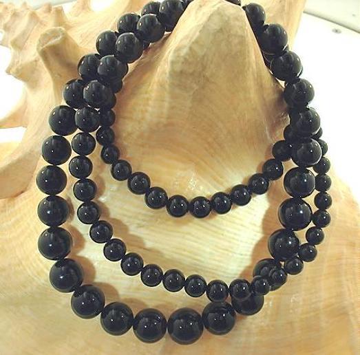 5-10MM GRADUATED ONE-STRAND ROUND GENUINE BLACK CORAL BALL BEAD NECKLACE 24″ #1