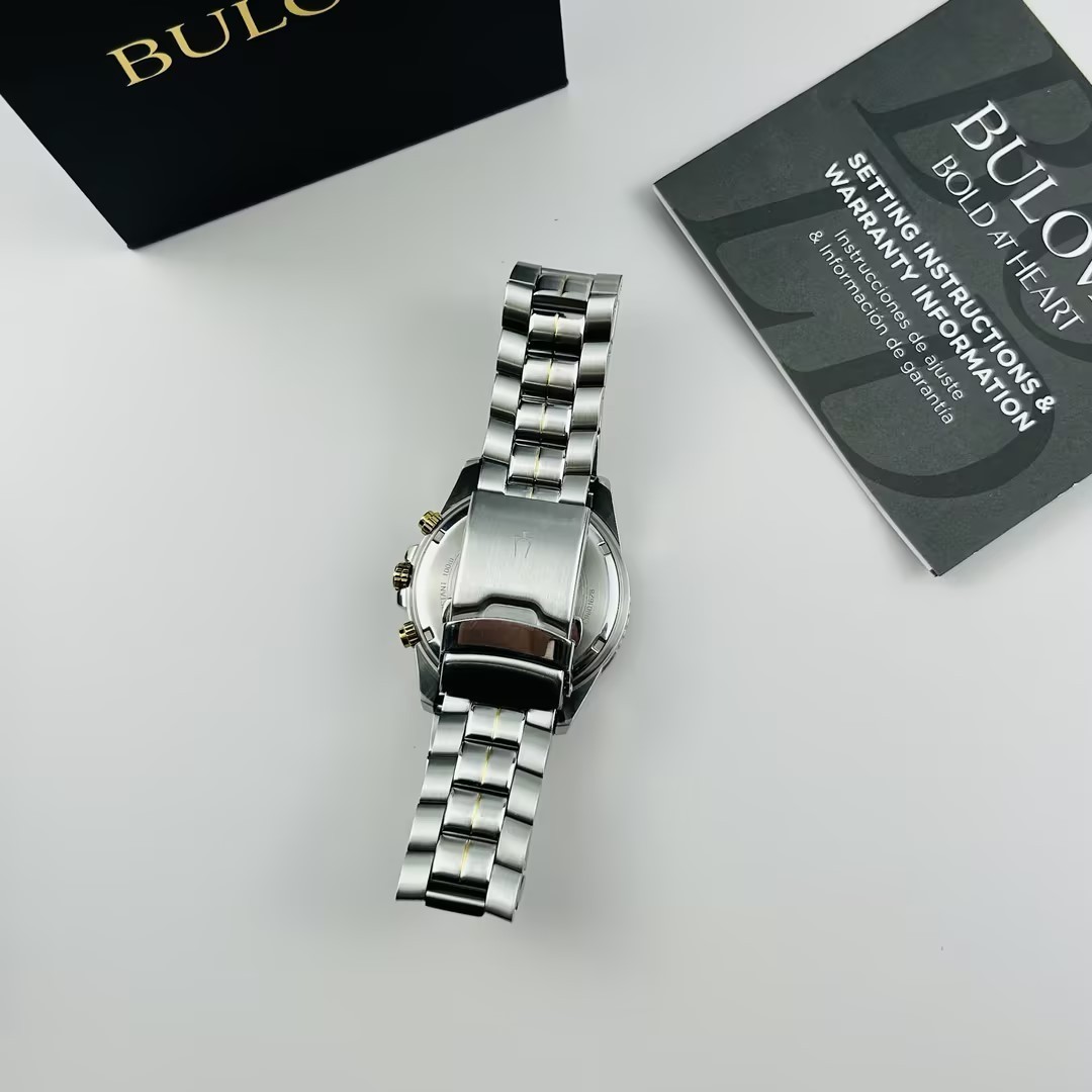 Bulova Marine Star 98B400 Men’s Blue Dial Stainless Chronograph Quartz Watch New