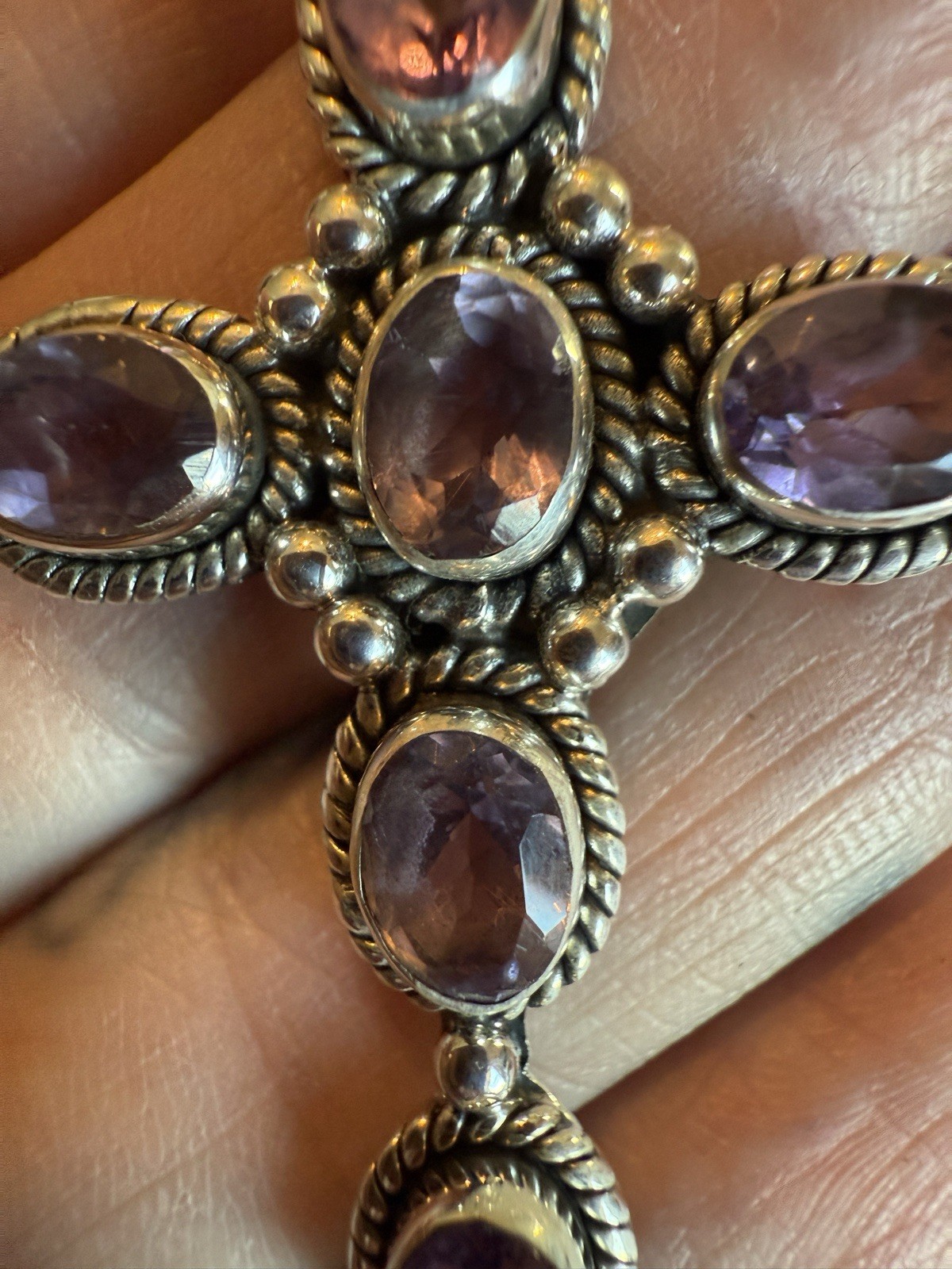 Amethyst Cross Pendant 6.50ct Sterling Silver 2 x 1.25 Inches
