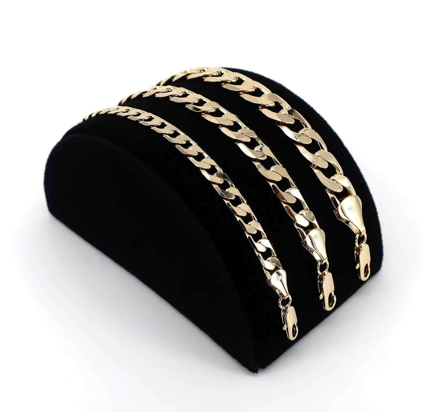Men’s Yellow Cuban link Chain Necklace Bracelet 7mm, 10mm, 12mm 14K Gold Plated