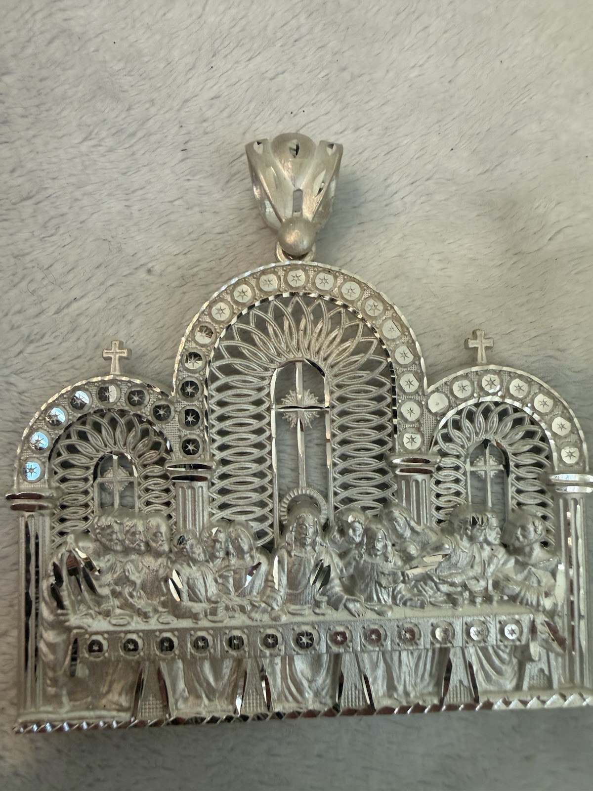 Last Supper Pendant .925 Sterling Silver Big Diamond Cut 40 Grams