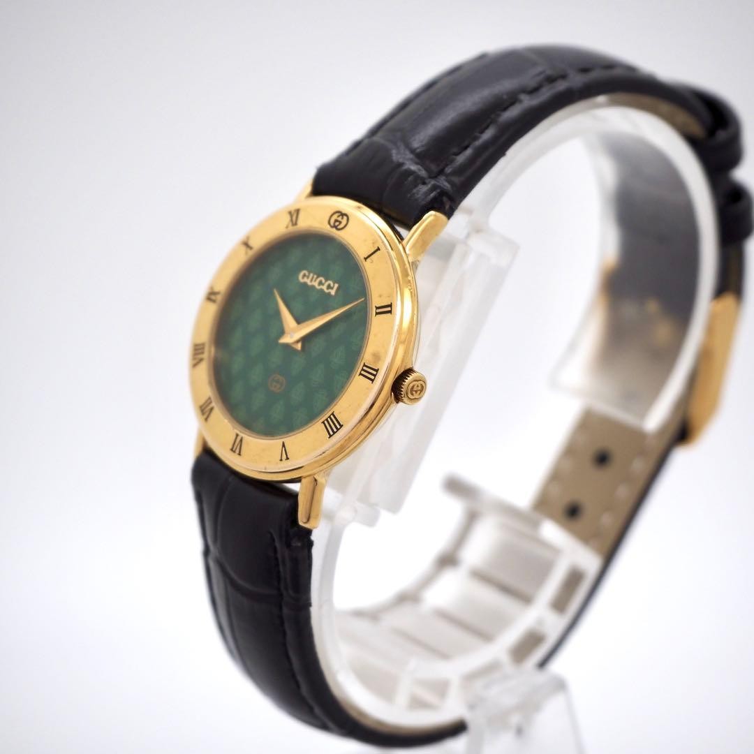 Gucci 3000L Ladies Watch Green Interlocking Quartz Japan 0713391
