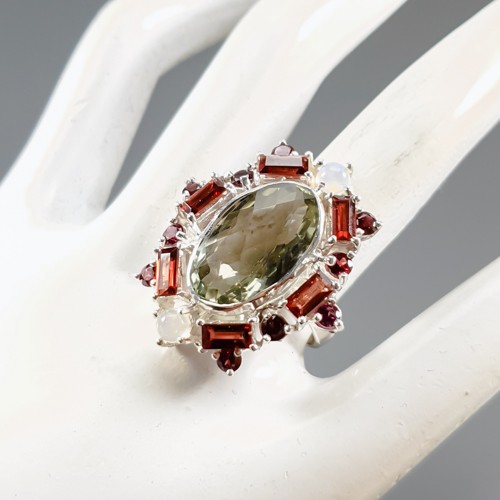 Handmade 13 ct+ Natural Green Amethyst Ring 925 Sterling Silver Size 8 /R475060