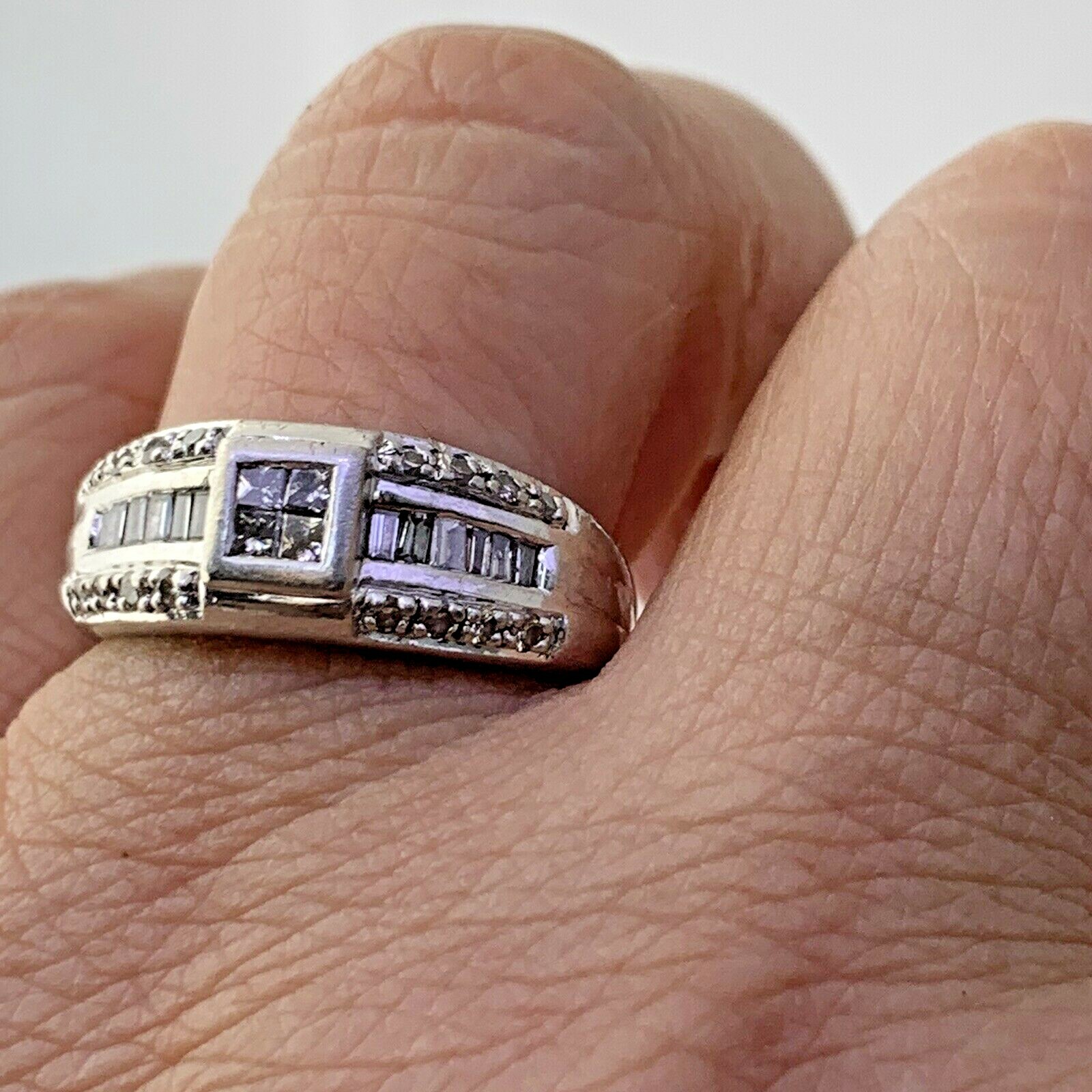 0.57 CTW Natural Diamond Wedding Band Ring Platinum 900 Princess Baguette 6.5