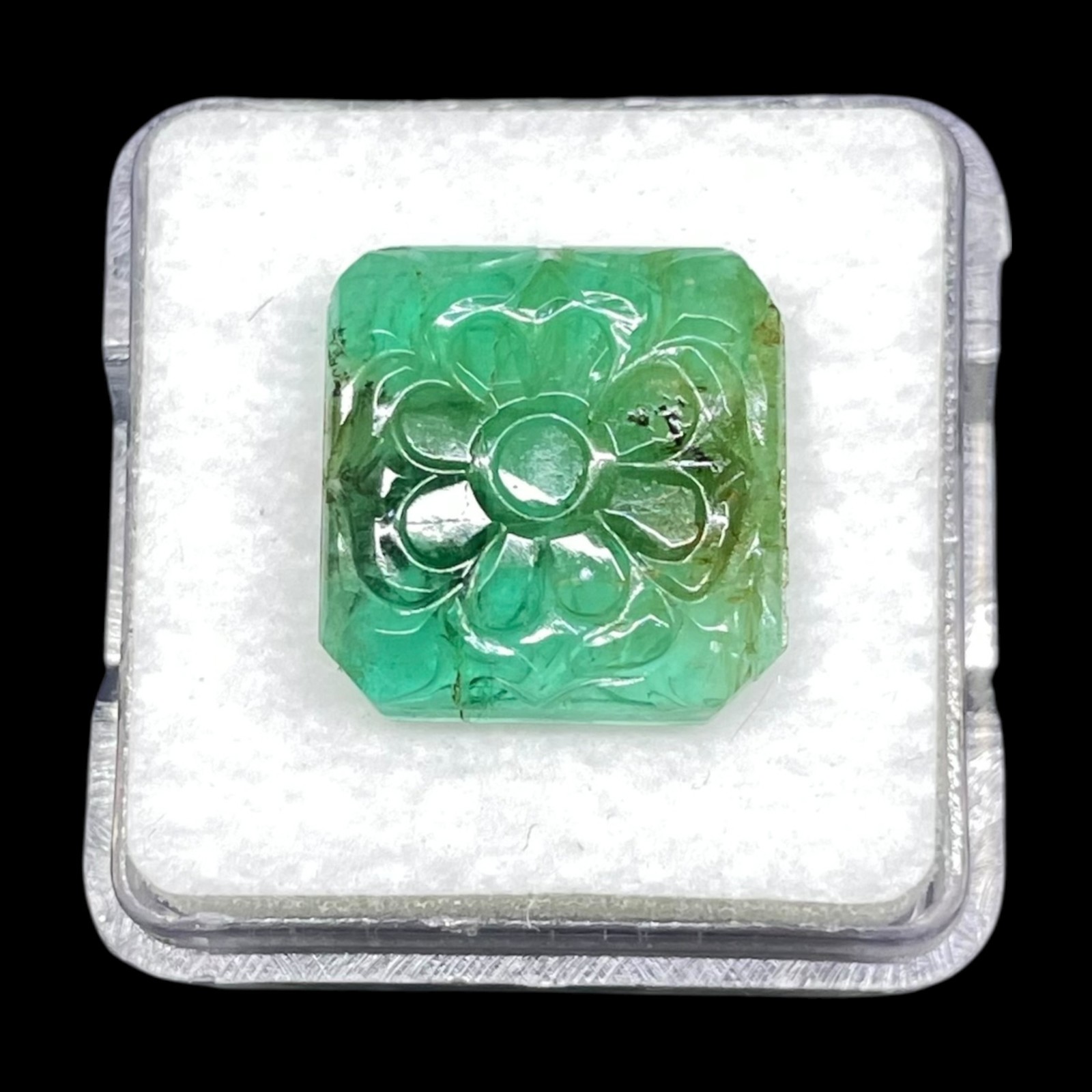 6.70 Cts Natural Zambian Emerald 14×13.7mm Rich Green Carved Untreated Gemstone