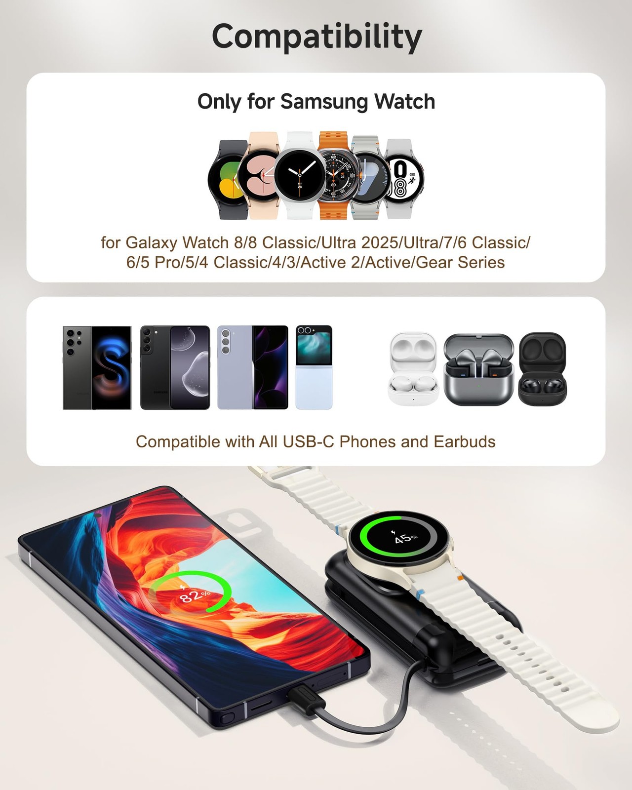 Portable Watch Charger, 6000mAh 2 in 1 Portable Charger for Galaxy Watch 8/8 …