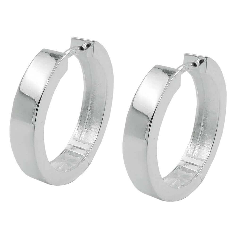 Pair of 925 Silver Hinged Hoop Earrings 19x4mm Shiny Plain