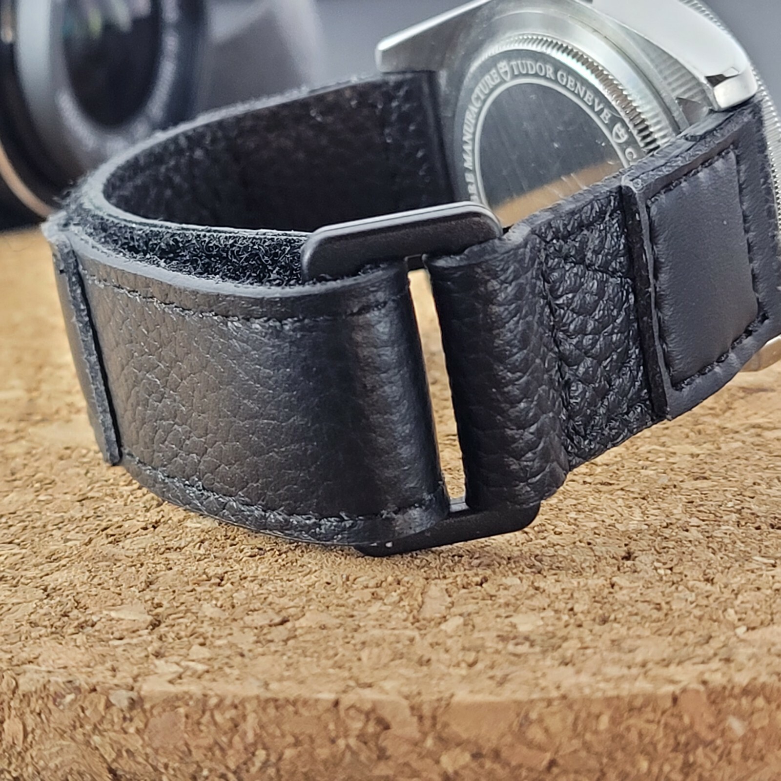 Black Leather Hook and Loop Watch Strap Band – Quick Release – 20mm 22mm