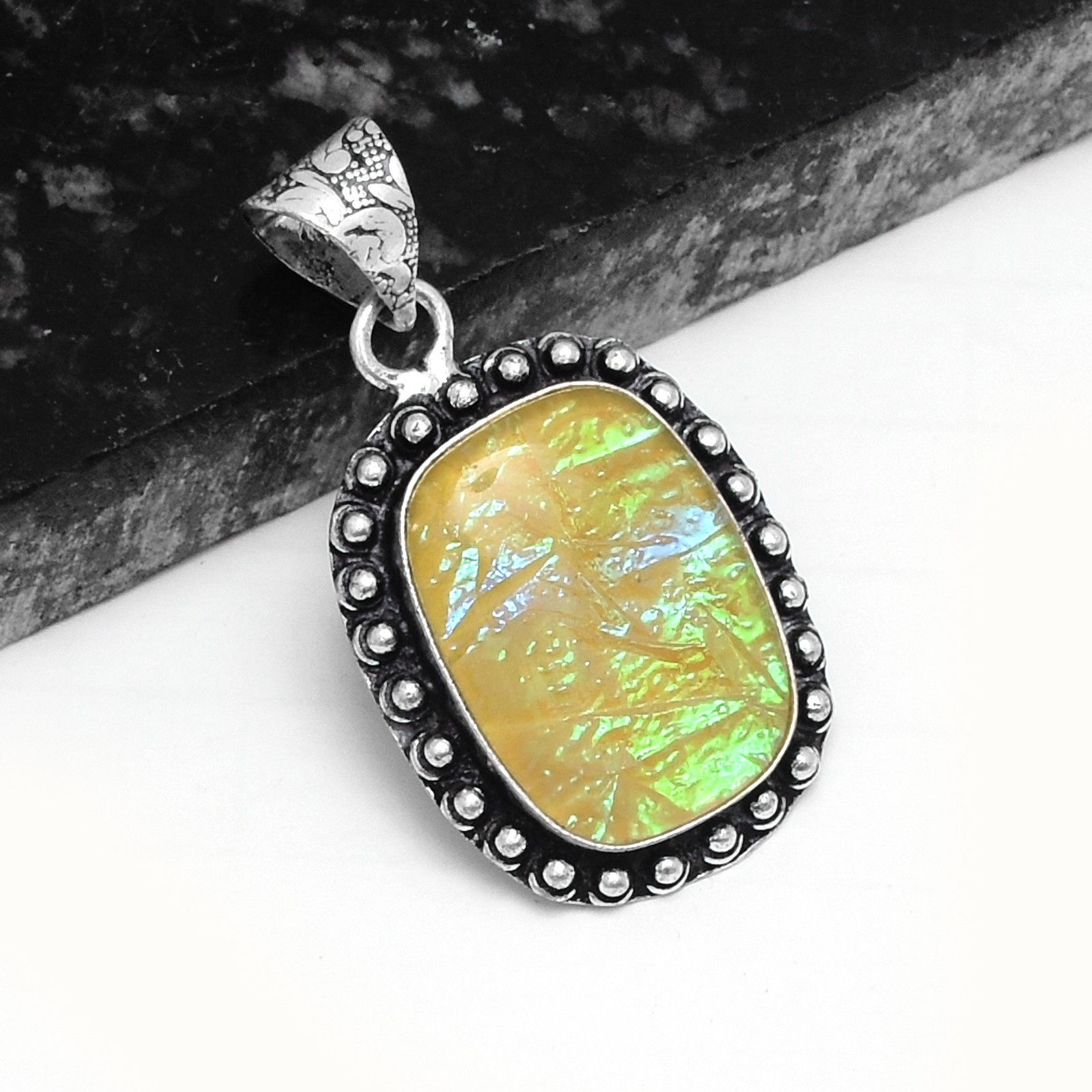 Triplet Fire Opal Ethnic Handmade Pendant Jewelry 1.6″ P-2158