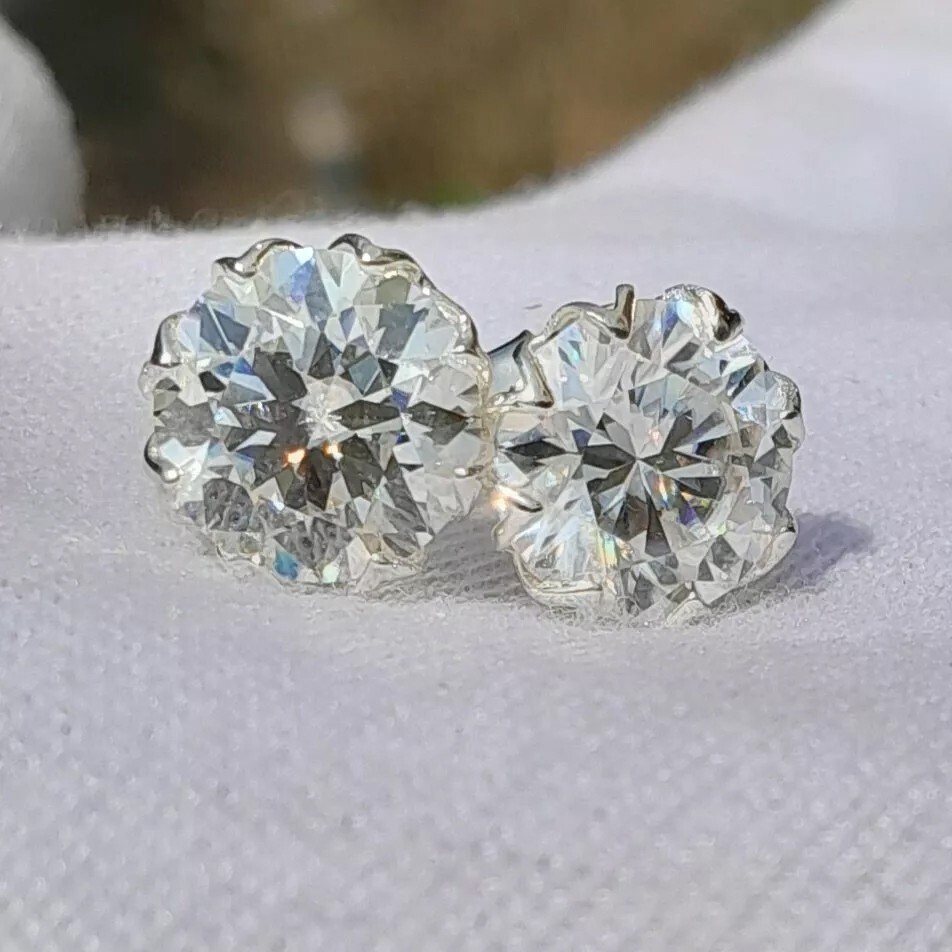 RARE 10.00 Ct Certified Round White Diamond Solitaire Studs 925 Silver No Tariff