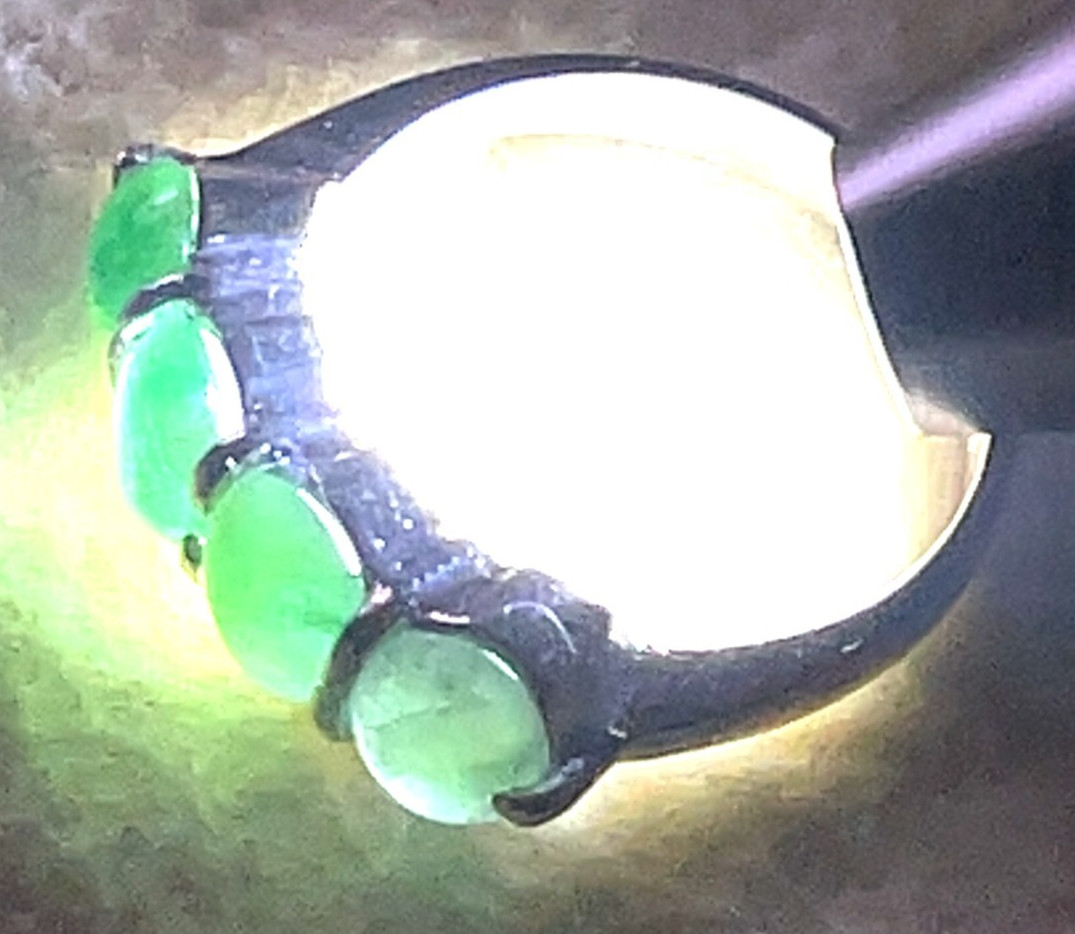 Type A Imperial Green Jadeite 4-Stone Ring 925 Silver Sz7.5