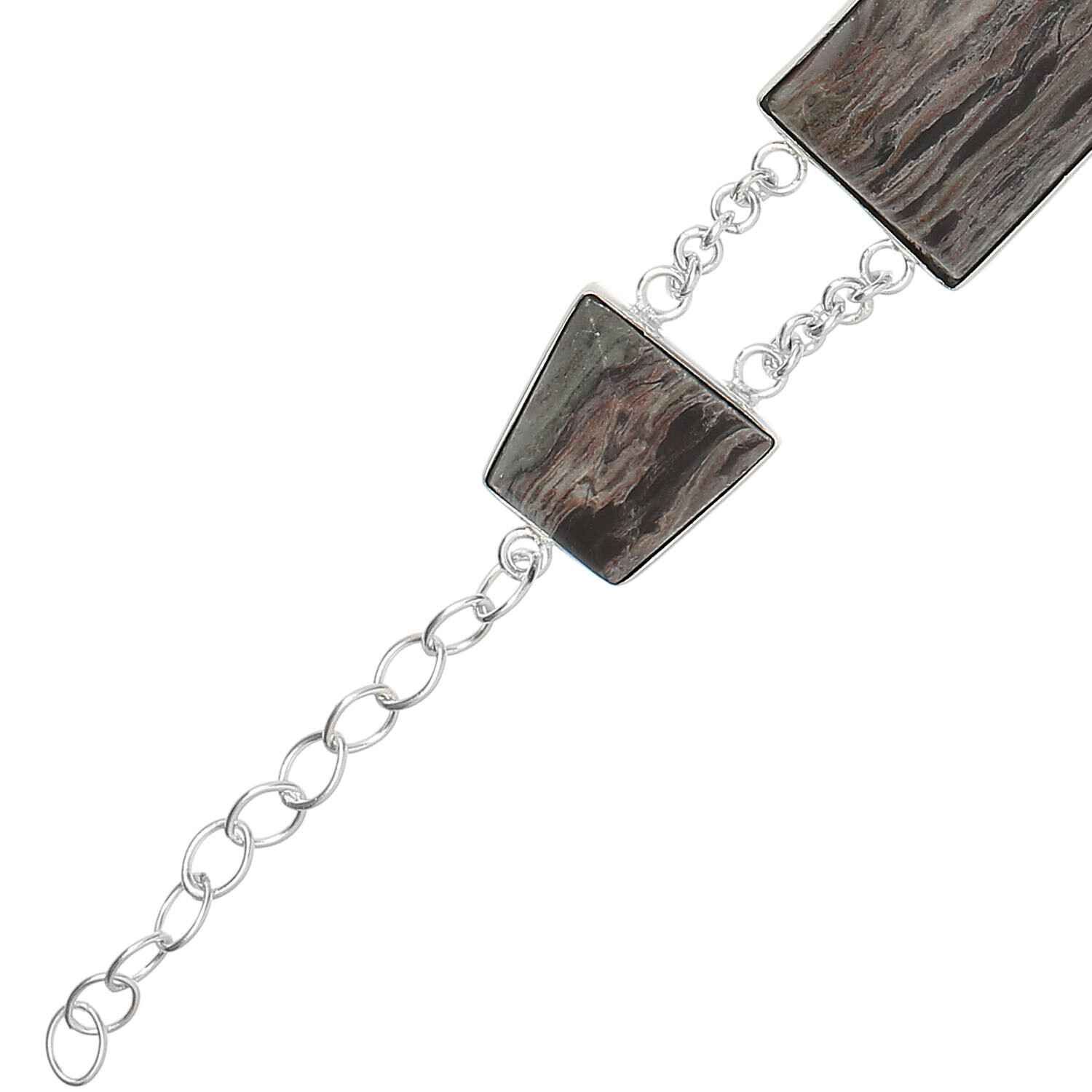 Ladies Bracelet Real Silver 925 Sterling with Landscape Jasper 18-23cm Long