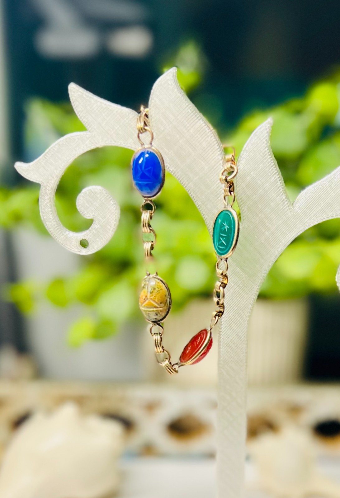 Vintage D’Or 12K GF Multi Stone Scarab Bracelet