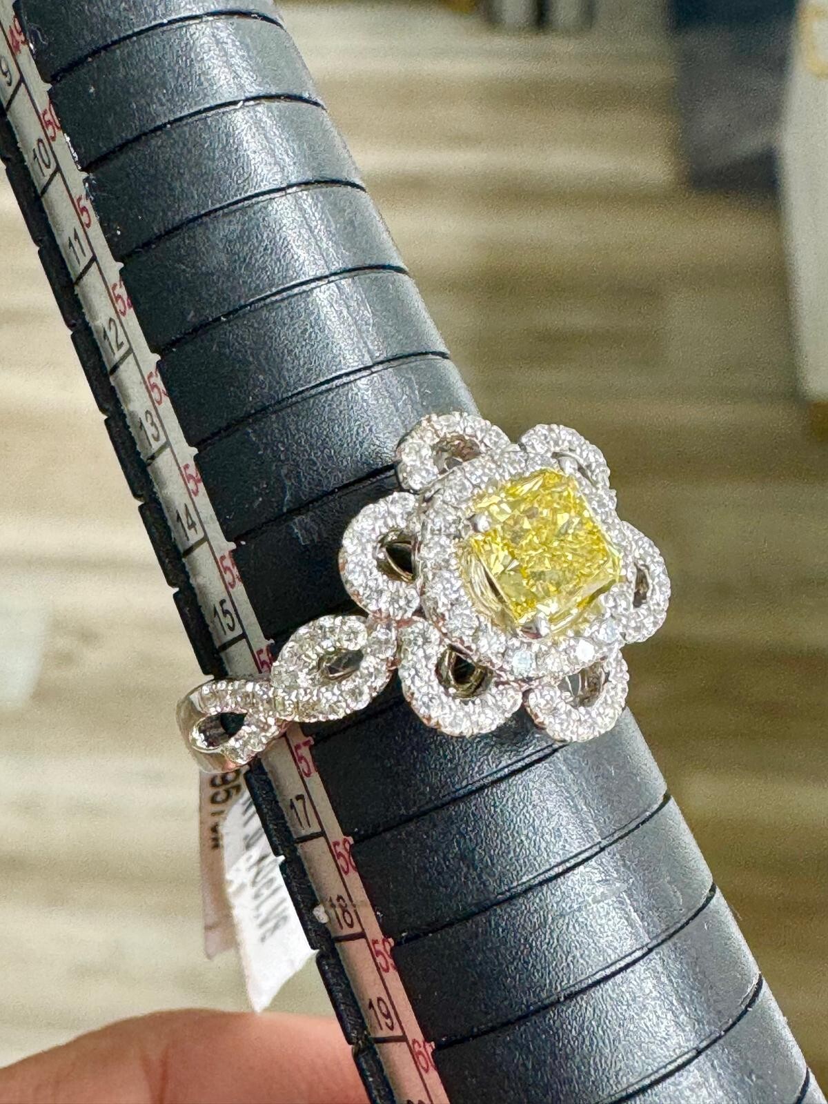 Natural 1.95Ct Vivid Yellow & White Diamond Ring 18K White Gold VS1