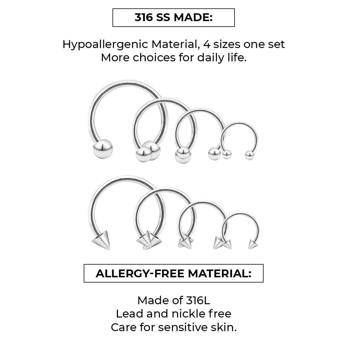 8-24Pcs 16G 14G Circular Barbell Horseshoe Rings Lip Septum Piercing Earrings