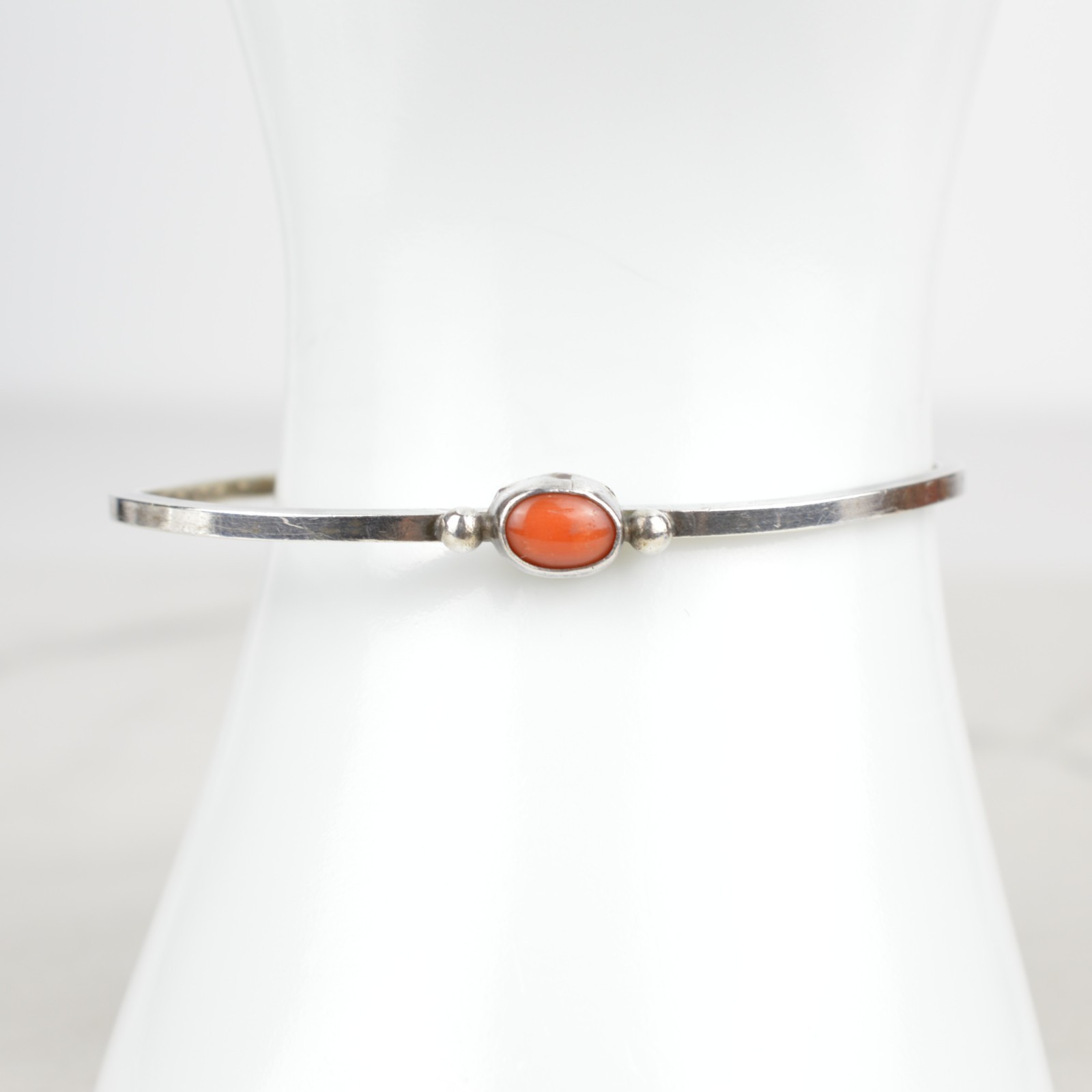 Vintage Navajo Sterling Silver Red Coral Cuff Bracelet Native American 925 16cm