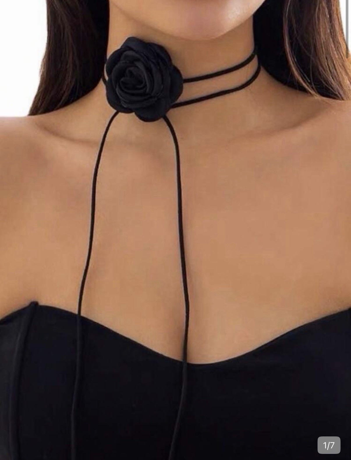 Black Fabric Cord Adjustable Choker Necklace with Flower Charm Pendant