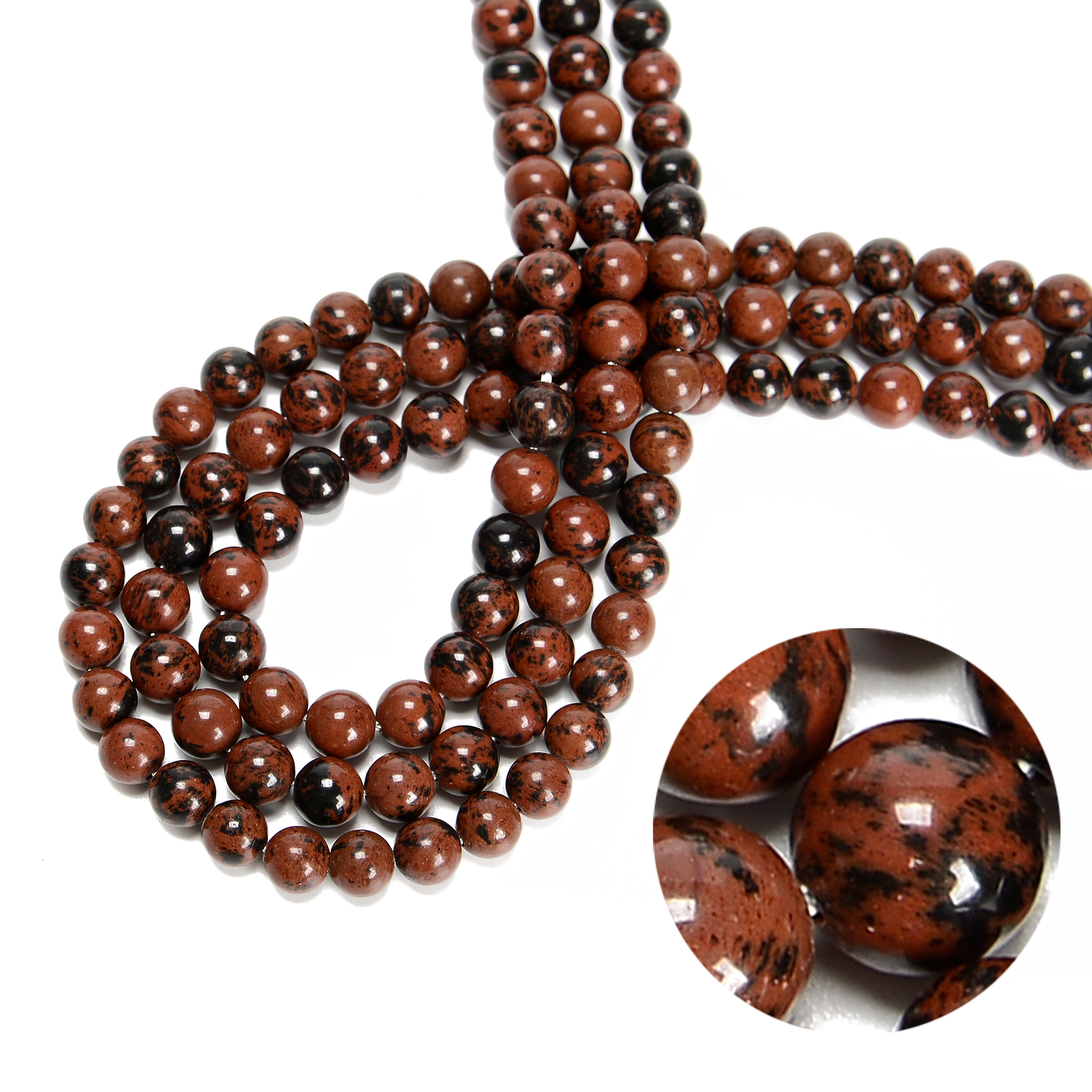 Natural Mahogany Obsidian Smooth Round Beads Size 6mm 8mm 10mm 15.5” Strand